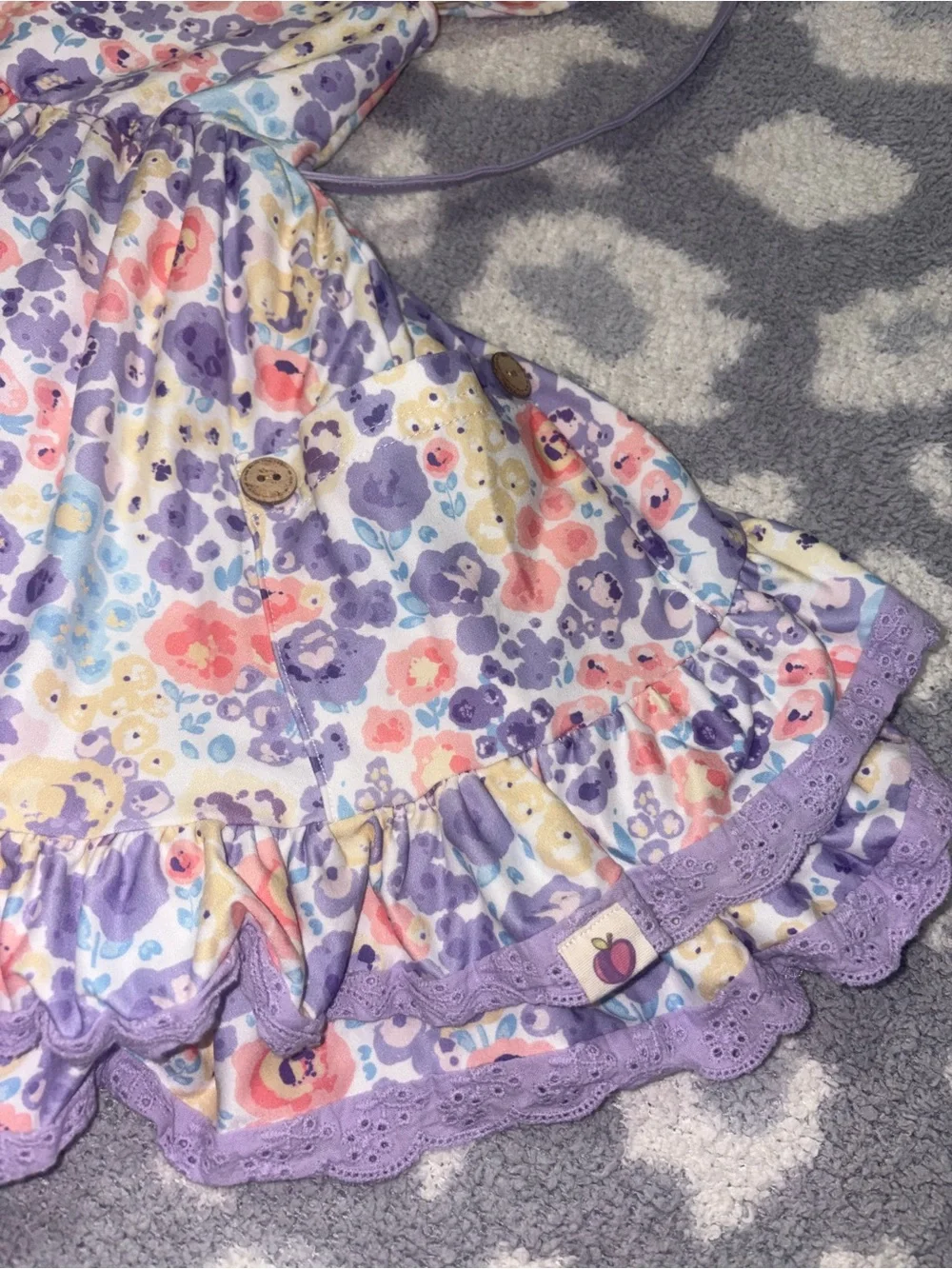 cheeky plum Purple Multicolor Floral Ruffle Full Skirt Dress with Waist Tie 3T